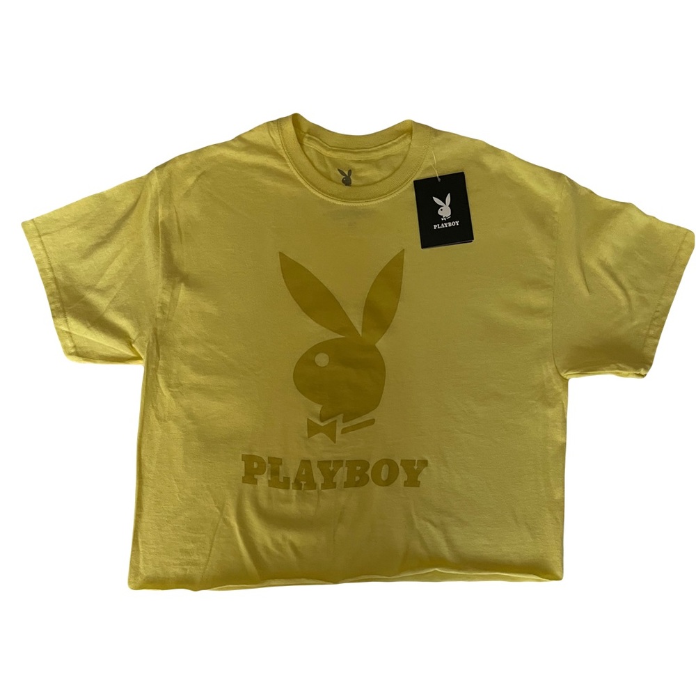 Playboy Cropped T-Shirt Yellow Medium Loose Fit